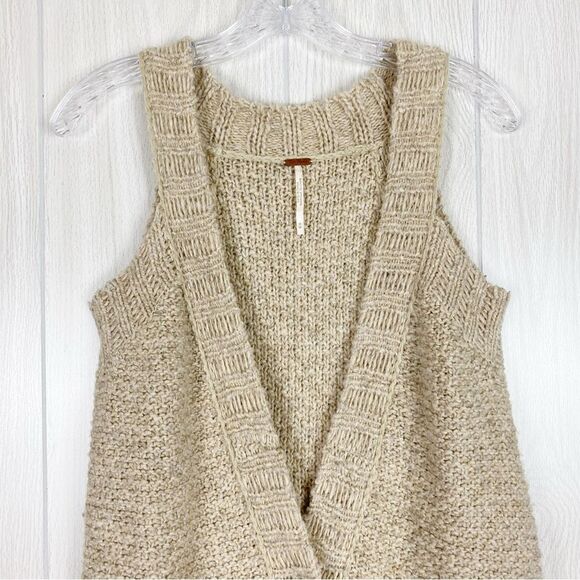 Free People | Tan Napoli Knit Duster Sweater Vest Cardigan Size Medium - Picture 3 of 10